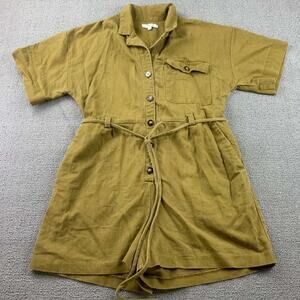Madewell Safari Romper Women S Short Sleeve Button Front Tie Waist Color Olive